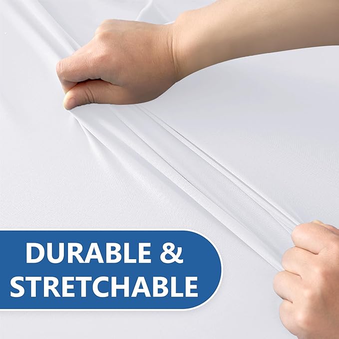 Fitted Tablecloth for 8 Foot Rectangle Tables-6 Pack White Elastic Outdoor Picnic Table Cover-Spandex Stretch Folding Table Cloths 8ft for Camping Dining Room Patio Kitchen Banquet Party