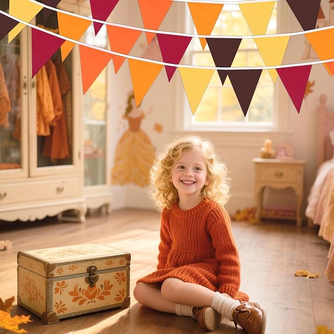 MARFOREVER Fall Pennant Banner, 30Pcs Fabric Thanksgiving Triangle Flags Bunting Garland Fall Theme Colors Hanging Decorations for Autumn Harvest Garden Wedding Baby Shower Party Supplies