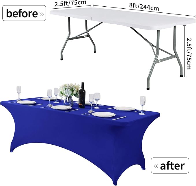 2Pack Spandex Table Cover for 8FT or 4ft or 6ft Table Universal Fitted Stretch Tablecloth for Party, Banquet, Wedding and Events-Royal Blue
