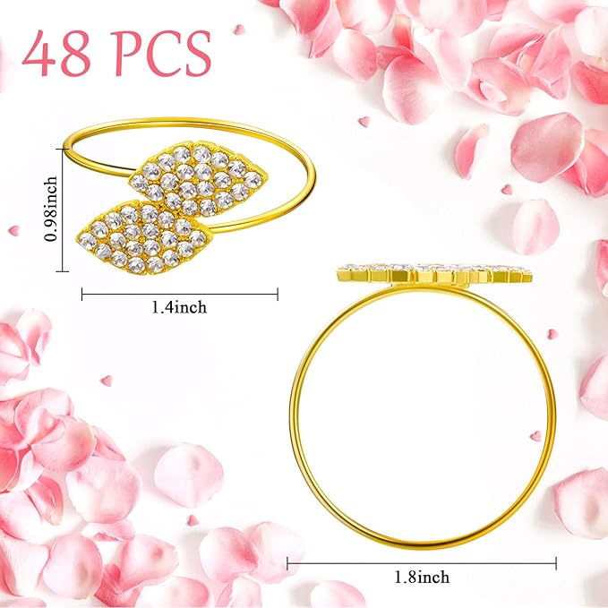 Hotop 100 Pcs Napkin Rings Gold Table Decorations, Elegant Bling Leaves Napkin Rings, Rhinestone Guest Towels Buckle for Wedding Gold Party, Dinner Banquet Table Decoration