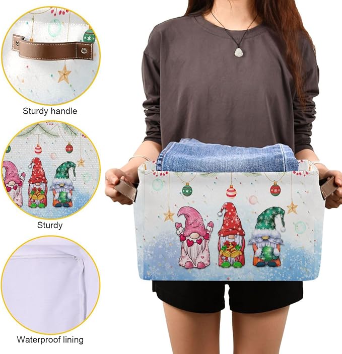 Storage Basket Gnomes Christmas Cube Storage Bins Organizer Bag Collapsible Closet Shelf Baskets with handle for Baby Cloth Pet Toy Book 14.2×10.2×8.3 IN