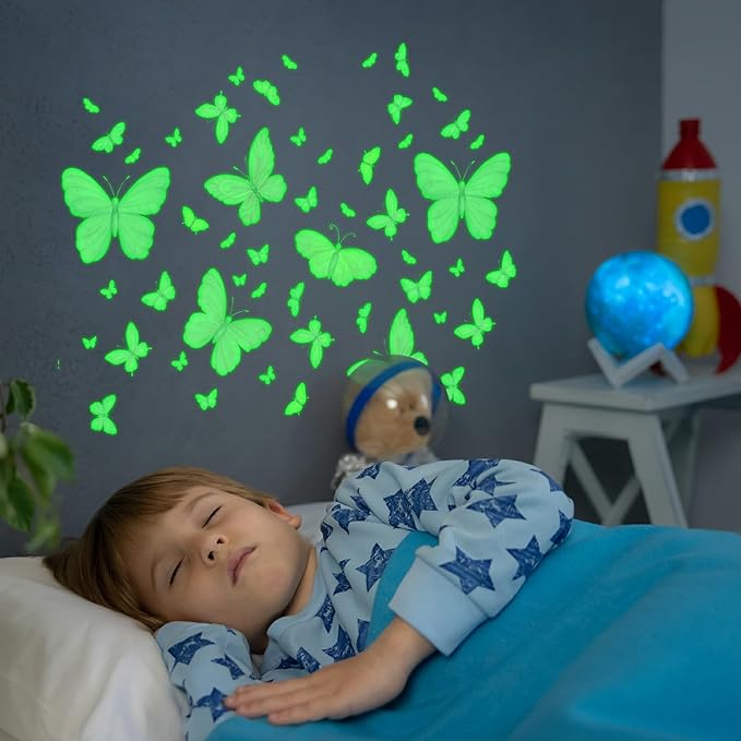 Glow in The Dark Butterfly Stickers, 85 PCS Luminous Wall Decals for Ceiling, Kids Boys Girls Bedroom, Nursery, Playroom, Party Room Decor