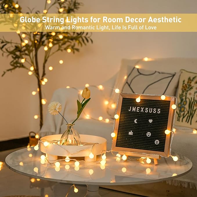 147ft Globe String Lights Indoor Outdoor Waterproof, 300 LED Christmas fairy Lights Plug in with Remote, Hanging Light for Classroom Bedroom Tent Camping Patio Wedding Party Garden Decor, Warm White