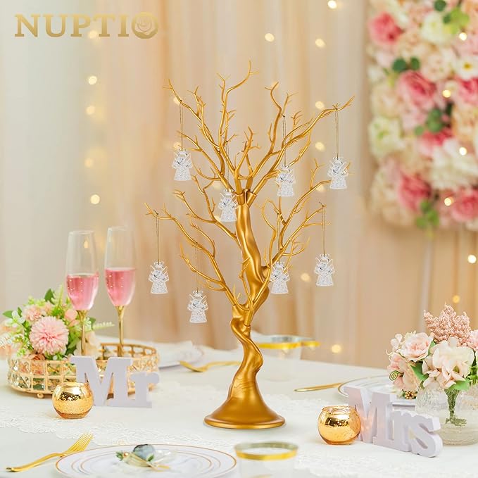 Nuptio 22.8 inch Tall Gold Christmas Tree Branch Artificial Manzanita Tree Centerpiece Wedding Centerpieces for Tables, Decorative Ornament Display Tree Branches for Decoration Weddings (2 Pc)