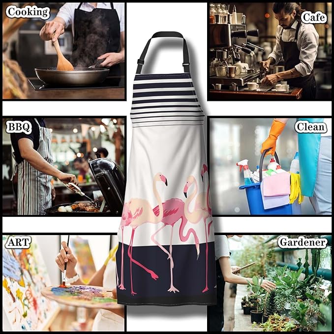 Garden Apron for Women Flamingo Mans Aprons for Kitchen Cooking Restaurant BBQ Painting Crafting Gardening 27” (W) x 31” (H), Waterproof Aprons