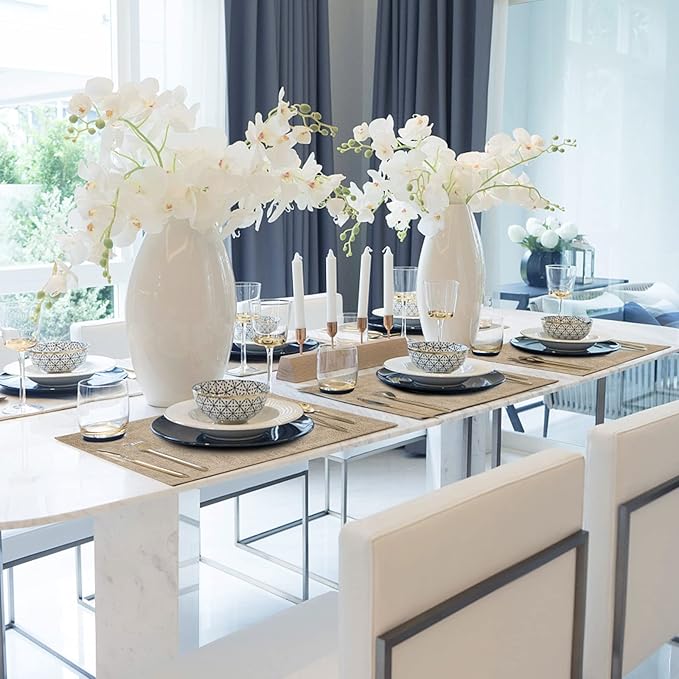 Faux Leather Placemats Set of 6,Heat Resistant Placemats for Dining Table, Easy Clean Non-Slip Place Mats, Waterproof Stain Resistant Wipeable Washable PU Table Mats, (Light Brown)