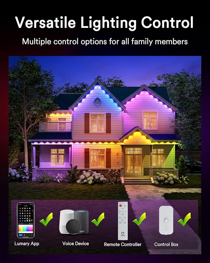 Lumary Permanent Outdoor Lights Max, 105ft with 80 LED Eave Lights 4800LM, RGBAICW Smart Outdoor Lighting IP67 Waterproof, Scene Modes for Daily and Accent Lighting, Works with Alexa/Google Assistant