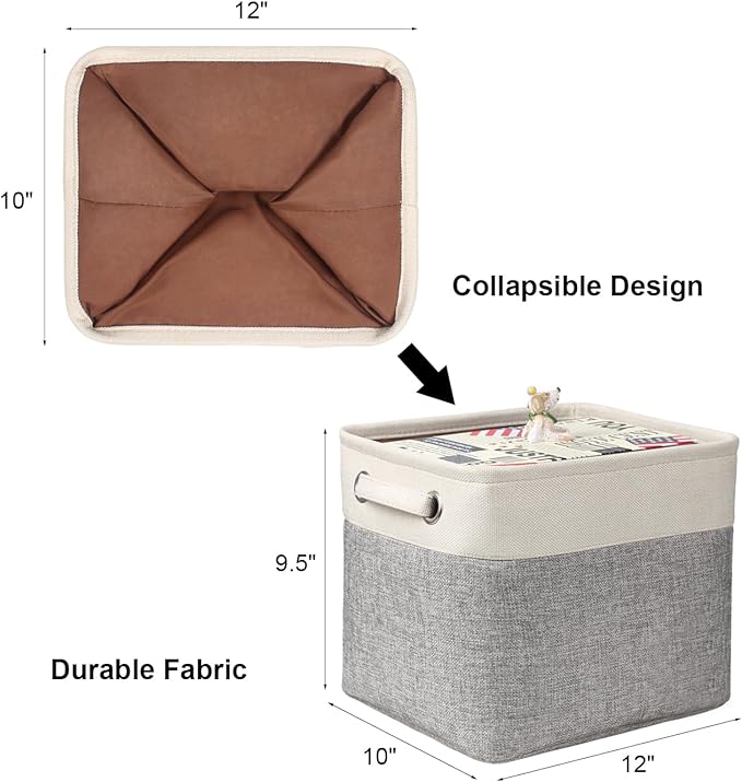 Kntiwiwo Foldable Storage Bin Collapsible Basket 12" x 10" x 9.5" Cube Storage Organizer Bins with Dual Carry Handles for Home Closet Shelves Drawers Organizer, Set of 3, Grey