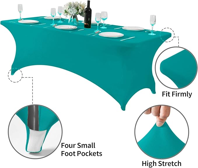 2Pack Spandex Table Cover for 8FT or 4ft or 6ft Table Universal Fitted Stretch Tablecloth for Party, Banquet, Wedding and Events-Turquoise