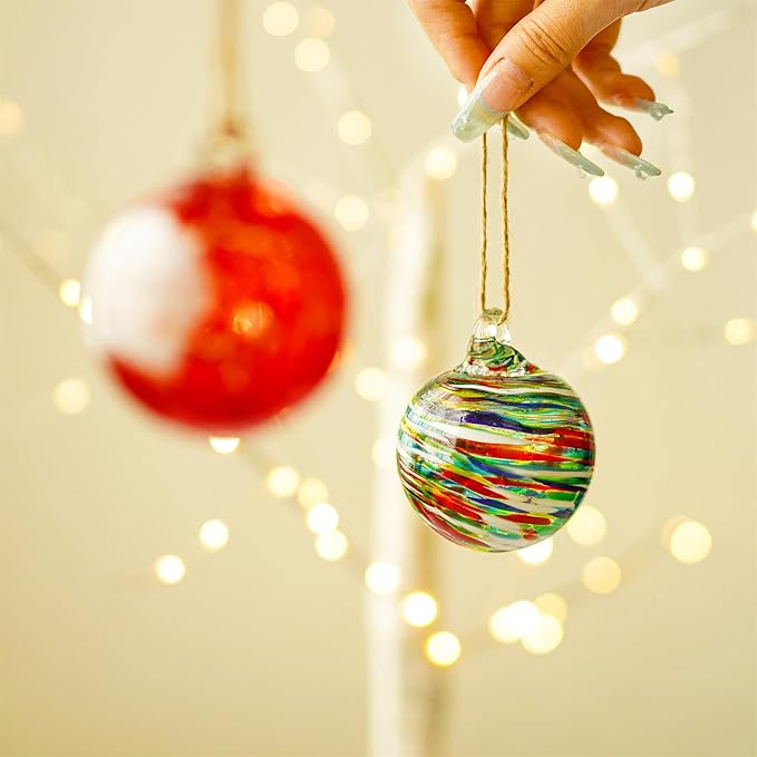 6pcs Hand-Blown Glass Christmas Ornaments Balls Hanging Friendship Balls Glass Witches Ball Gazing Ball for Home Window Outdoor Garden Patio Décor Gifts for mom