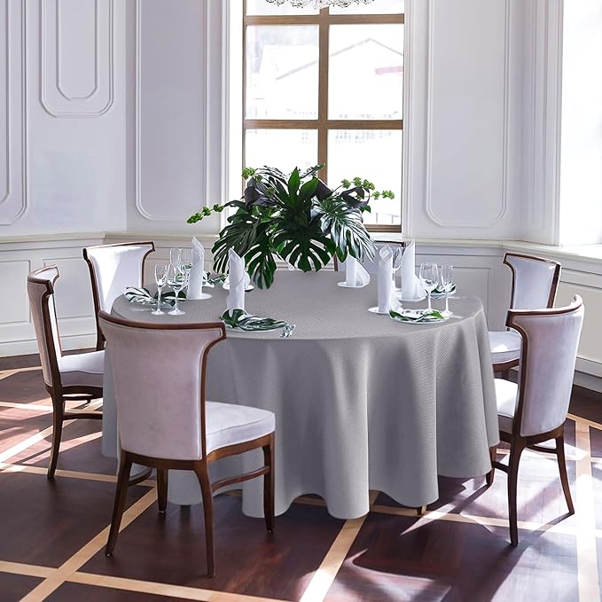 Biscaynebay Textured Fabric Round Tablecloths 108", Silver Grey Water Resistant Table Cloth Circle Folding Table Covers Linen for Dining, Kitchen, Wedding and Parties etc. Machine Washable