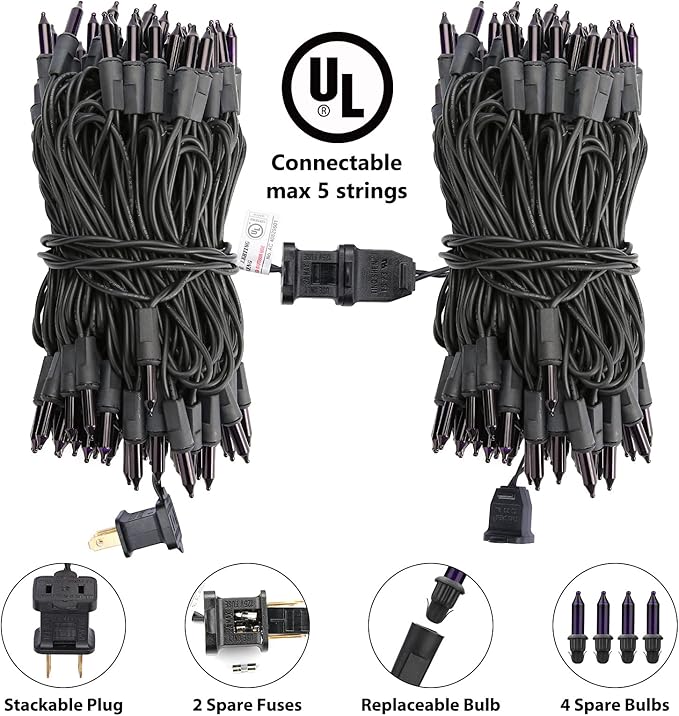 Toodour Purple Halloween Lights, 25ft 100 Count Incandescent Halloween String Lights, UL Certified Connectable Mini Bulbs String Lights for Home, Garden, Porch, Yard, Patio, Party, Indoor Decoration