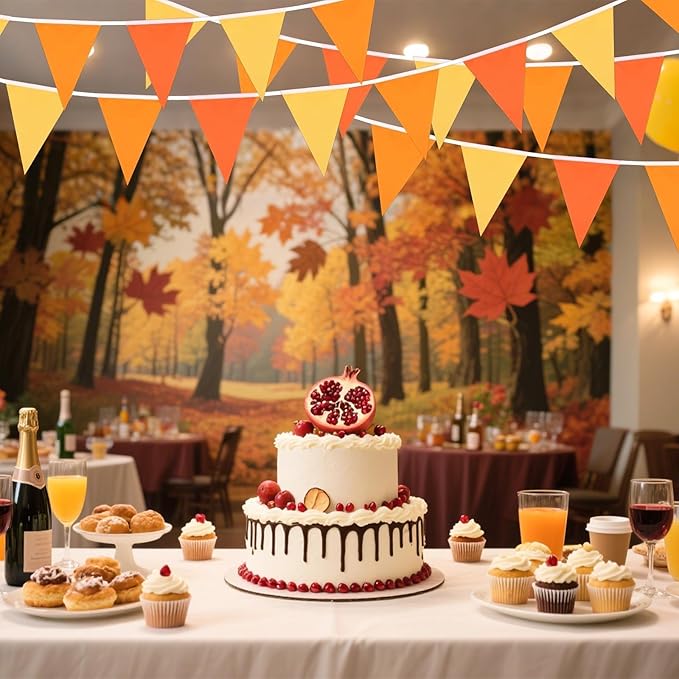 MARFOREVER 30Pcs Fall Pennant Banners, 28 Ft Orange Yellow Fabric Triangle Flags Bunting Garland for Autumn Thanksgiving Day Baby Shower Nursery Garden Wedding Engagement Anniversary Party Decorations