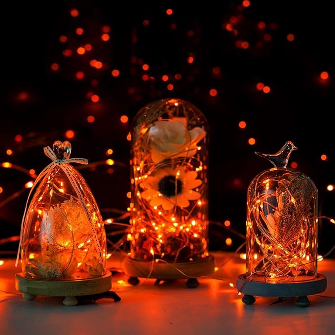 ANJAYLIA 2 Pack Orange String Lights for Halloween 30 LED Battery Operated Fairy Lights Twinkle Firefly Lights for Garden,Thanksgiving Day,Christmas Decoration
