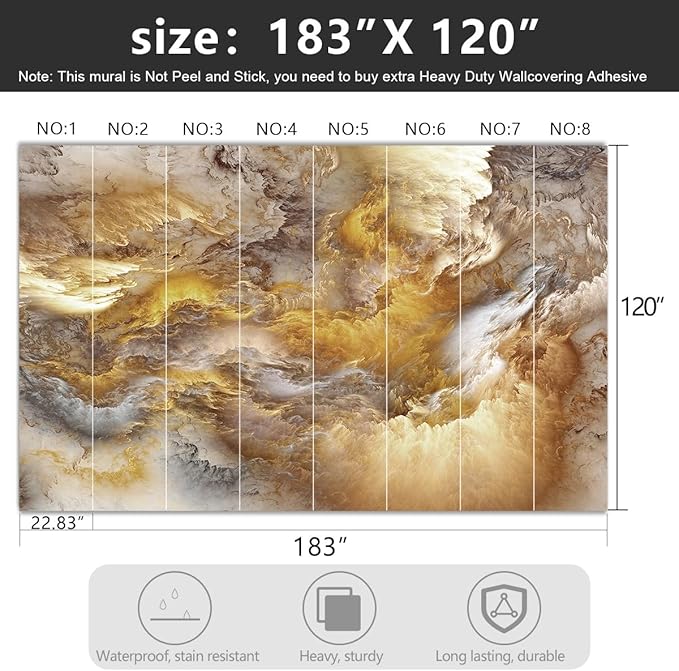 '-Golden Clouds Ceiling Fabric Wallpaper Living Room Bedroom Bathroom Modern Boys Girls Kids Room Abstract Large Mural- 183"x120"( not Peel and Stick)