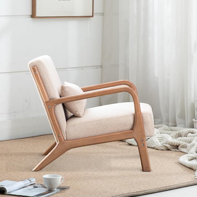 INZOY Mid-Century Modern Accent Chair Set of 2, Upholstered Living Room Chairs with Waist Cushion, Reading Armchair for Bedroom Sunroom