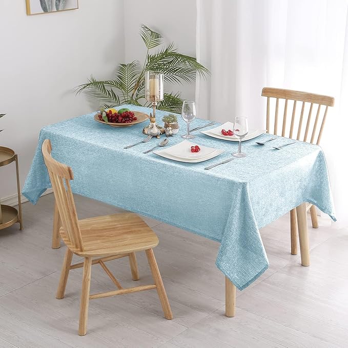 Hiasan 2 Pack Faux Linen Rectangle Tablecloth - Wrinkle and Stain Resistant Washable Table Cloth for Kitchen Dining Room Holiday Table Cover for Party Dinner, Lux Slate Blue, 52 x 70 Inch