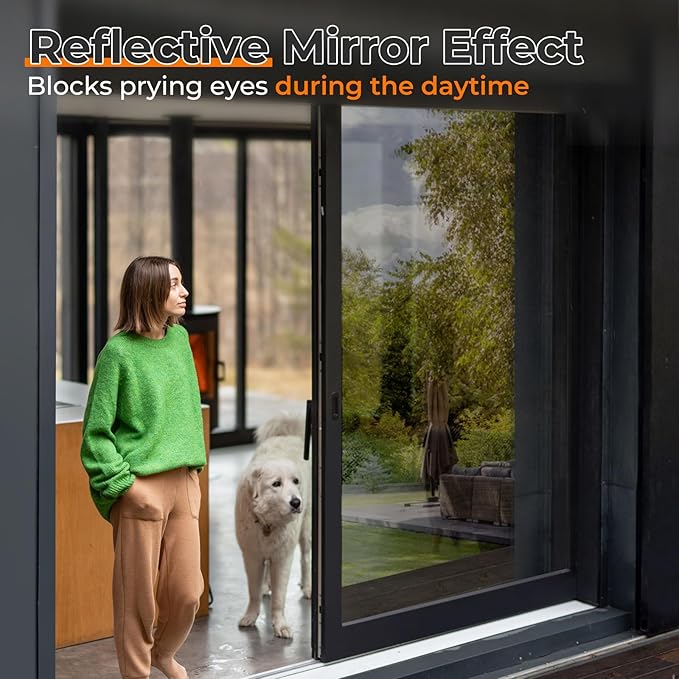 DOWELL Window Privacy Film, One Way Window Tint for Home, Static Cling Anti UV Sun Blocking Reflective Mirror Film, Heat Control See Out Not in Glass Tinting, Black Silver, 17.5" x 78.7"