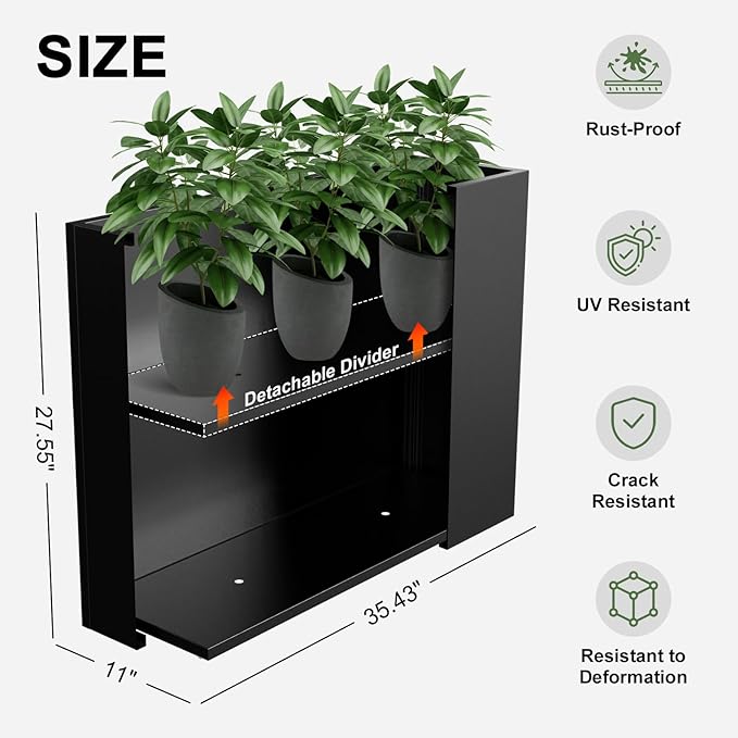 Metal Planter Box, Planter Boxes Outdoor Heavy Duty Metal Garden Planter Spliced Flower Pot with Partitions, All-Weather Use with Drainage Holes for Patio/Porch-35.43"x 27.55"x 11"