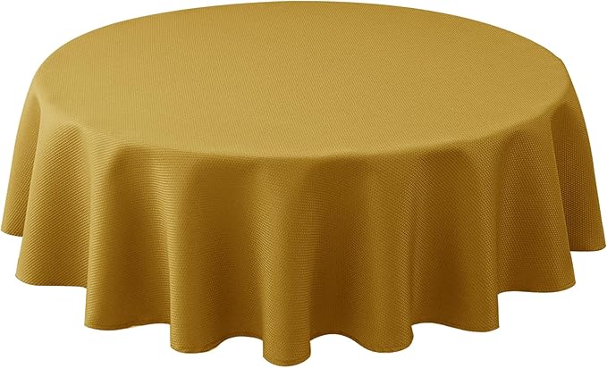 Biscaynebay Round Christmas Tablecloths 60" for Round Tables diameters from 28" to 48", Gold Textured Fabric Water Resistant Folding Table Covers Washable for Dining, Kitchen, Wedding, Parties etc