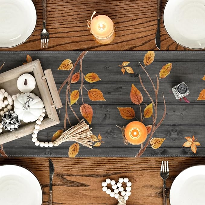 Artoid Mode Fall Gnomes Pumpkins Sunflower Maple Leaves Thanksgiving Table Runner, Seasonal Harvest Vintage Kitchen Dining Table Decoration for Indoor Outdoor Home Party Decor 13 x 72 Inch