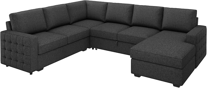 HONBAY Sectional Couch with Pull Out Bed, Sectional Sleeper Sofa with Storage, U Shape Couches for Living Room, Dark Grey