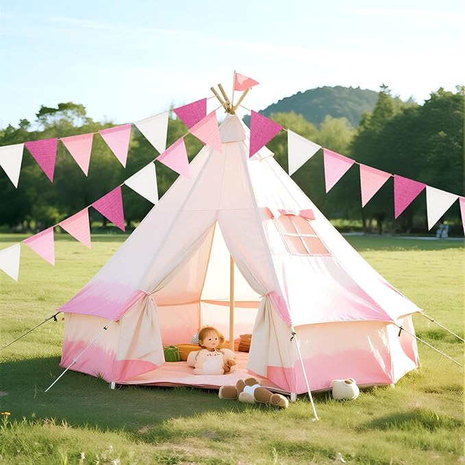 G2PLUS Pre-Strung Burlap Pennant Banners, 39Ft Pink Fabric Triangle Flag Bunting, 36Pcs Pennant Banner Flags Garland for Birthday, Wedding, Baby Shower, Holiday Party Decorations