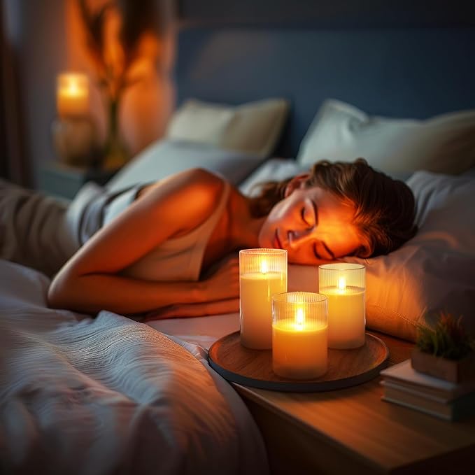 Amagic Glass Flameless Candles with Remote, Battery Operated Candles with Timer, Real Wax LED Pillar Candles with Flickering Flame for Home Wedding Fall Decor, White, Set of 3