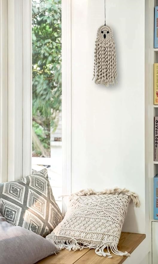 Handmade Cute Ghost Halloween Decor, Halloween Decorations Indoor & Outdoor Party, 14 inch Fall Decor Hanging Ornaments for Home Front Door, Window, Wall, Yard, Tree, Car, Garage Door