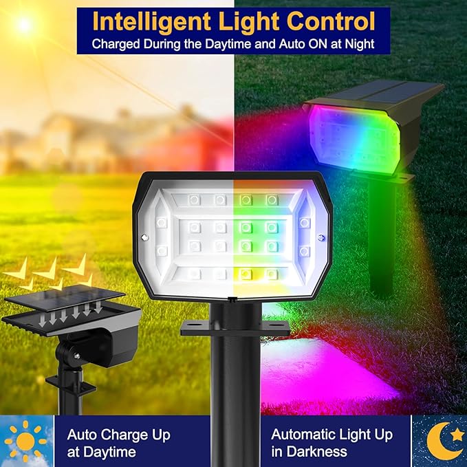 nipify 10 Pack Solar Spot Lights Outdoor Color Changing, 7 Modes Halloween RGB Solar Powered Waterproof Spotlight, Landscape Lighting for Outside Yard Garden Pathway