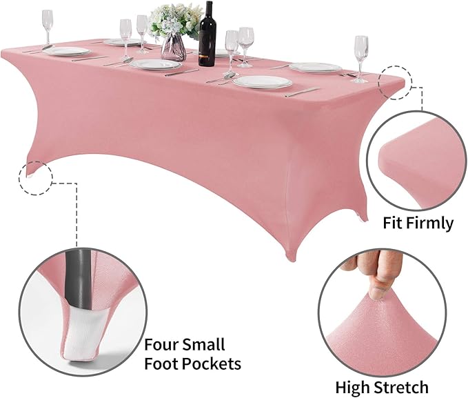 2Pack Spandex Table Cover for 8FT or 4ft or 6ft Table Universal Fitted Stretch Tablecloth for Party, Banquet, Wedding and Events-Dusty Pink