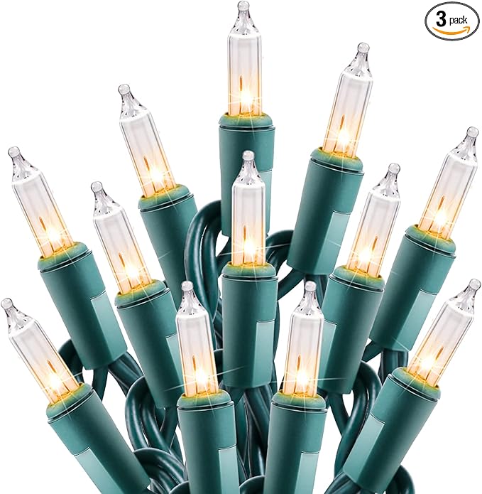 Clear Christmas String Lights 3 Pack 25 Feet 100 Counts Warm Mini Lights for Christmas Indoor Outdoor Patio Wreath Garden Wedding Party Thanksgiving Holiday Decorations, Green Wire