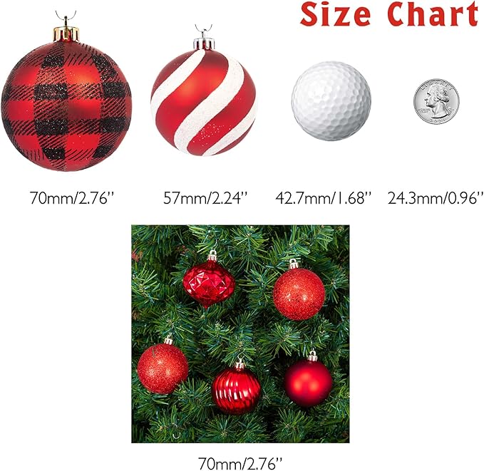 Every Day is Christmas Ornaments, Shatterproof Christmas Tree Ornament Set, Christmas Balls Decoration 35 Count (2.75"/70mm, New Red)