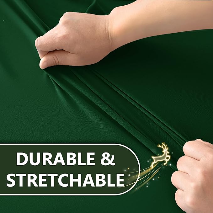 Fitted Tablecloth for 8 Foot Rectangle Tables-6 Pack Hunter Green Elastic Outdoor Picnic Table Cover-Spandex Stretch Folding Table Cloths 8ft for Camping Dining Patio Kitchen Banquet Party