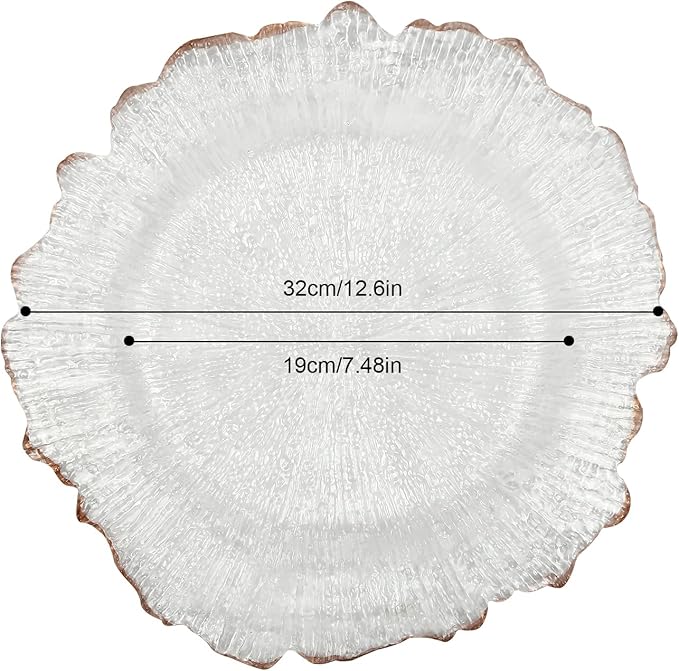 Charger Plates Set Round Embossed Dinner Plate Chargers Plastic Elegant Floral Plates for Dinner Wedding Party Event Table Kitchen Decoration 25PCS (Clear Gold 25pcs)