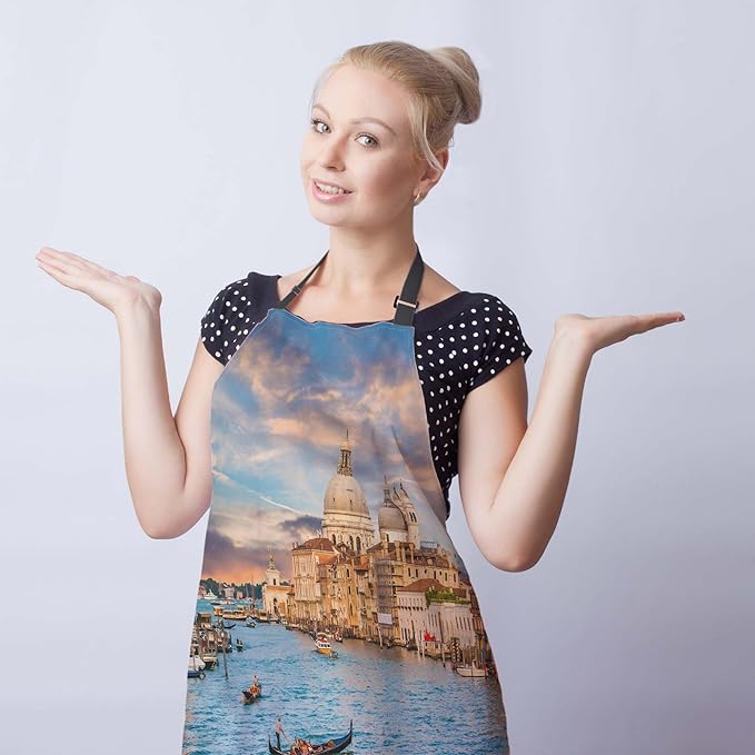 Garden Apron for Women Sunset in Venice Fun Aprons for Men for Kitchen Cooking Restaurant BBQ Painting Crafting Gardening 27” (W) x 31” (H), Waterproof Apron