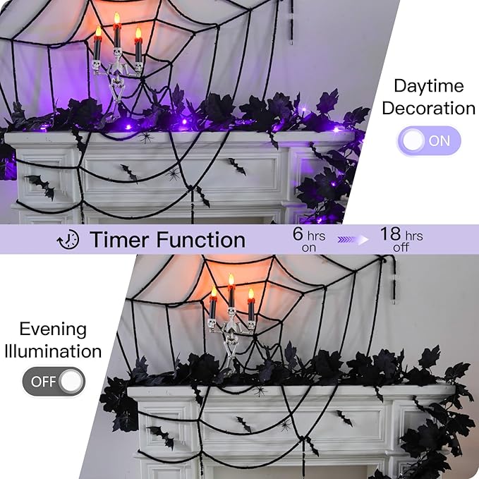 suddus 20 LED Halloween String Lights Battery Operated with Black Maple Leaves 6.5 ft Halloween Garland Decor for Yard, Porch, Table, Wall, Party, Indoor and Outdoor Decorations