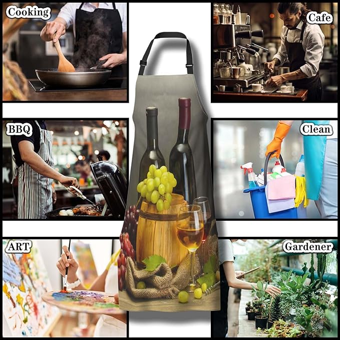Garden Apron for Men Bottles and Glasses Pinafore Aprons for Women for Kitchen Cooking Restaurant BBQ Painting Crafting Gardening 27” (W) x 31” (H), Waterproof Aprons