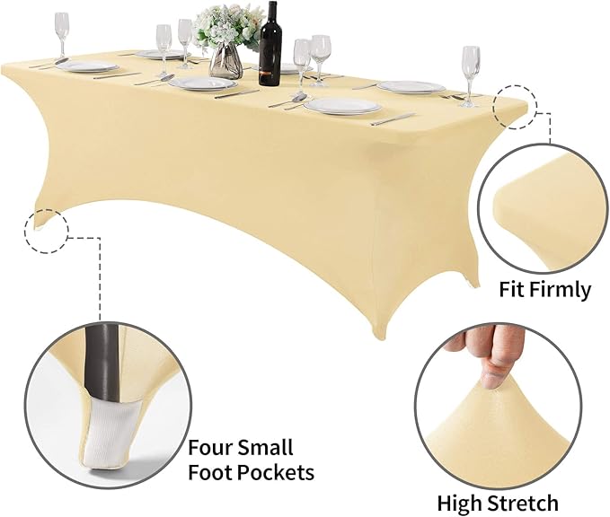 2Pack Spandex Table Cover for 8FT or 4ft or 6ft Table Universal Fitted Stretch Tablecloth for Party, Banquet, Wedding and Events-Champagne