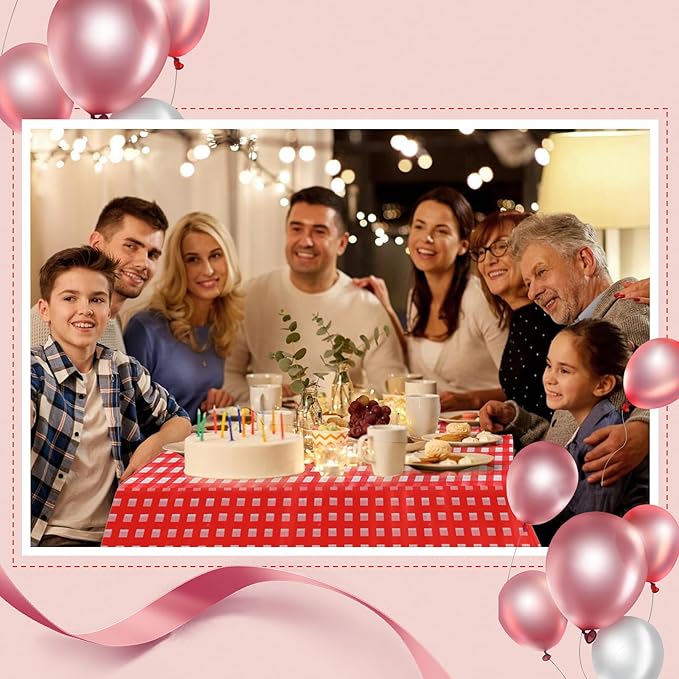 Goodluck 54 Inch X 100 Feet Plastic Table Cloths with Cutter Box, Red Checkered Disposable Table Cover Roll, Plastic Tablecloth for Party, Wedding, Birthday, Anniversary, Thanksgiving, Christmas