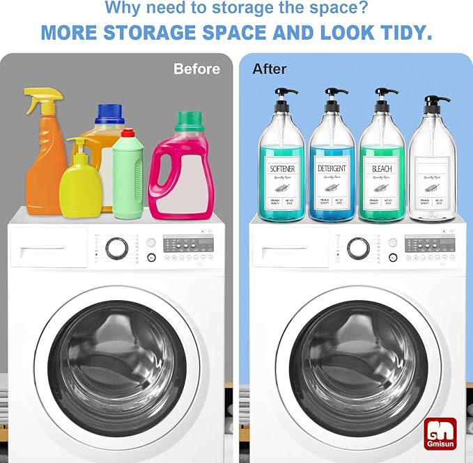 GMISUN Laundry Detergent Soap Dispenser, Liquid Laundry Detergent Dispenser, Container for Farmhouse Room Decor, Organizer for Liquid DetergentSoftenerBleach Storage Bottle(64 Oz Set of 4)
