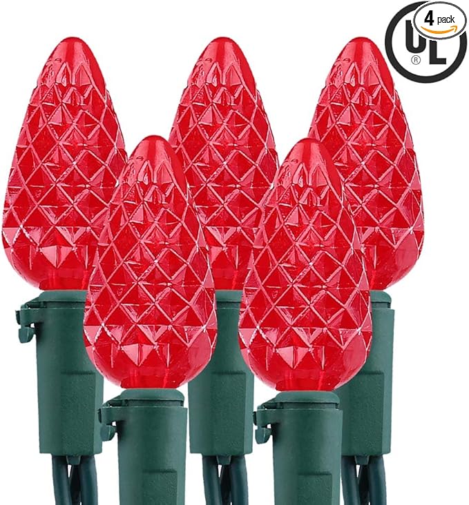 Brizled Upgraded Faceted C5 LED Red Christmas Lights, 100 LED 33ft Christmas tree Lights, 120V UL Certified Christmas Lights Set Connectable for Xmas Patio Party Roof Holiday Indoor Outdoor Decoration
