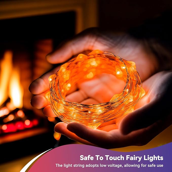 4 Pack 60LED Halloween Fairy Lights Battery Operated - 20FT Twinkle Lights with 2 Lighting Modes Indoor Outdoor, Waterproof Led Fairy String Lights for Christmas, Bedroom, Dorm, DIY Decor, Orange