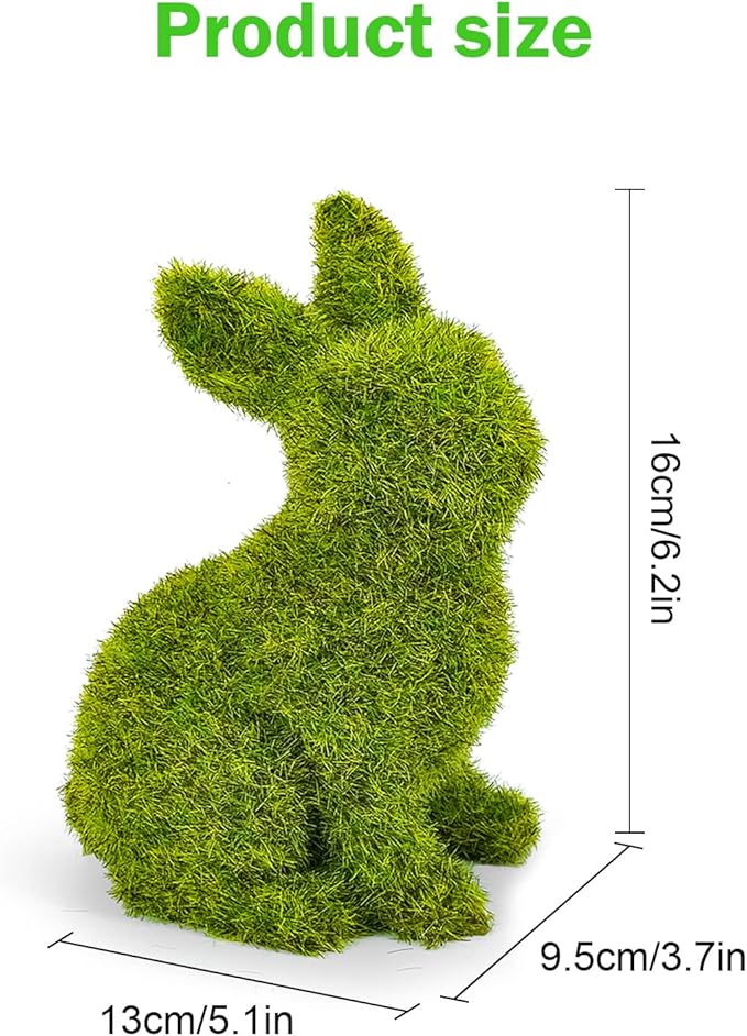 Easter Bunny Decorations,Resin Moss Bunny Figurine,Garden Artificial Moss Rabbit Easter Décor Easter Party Favors Gifts(Medium Sit)