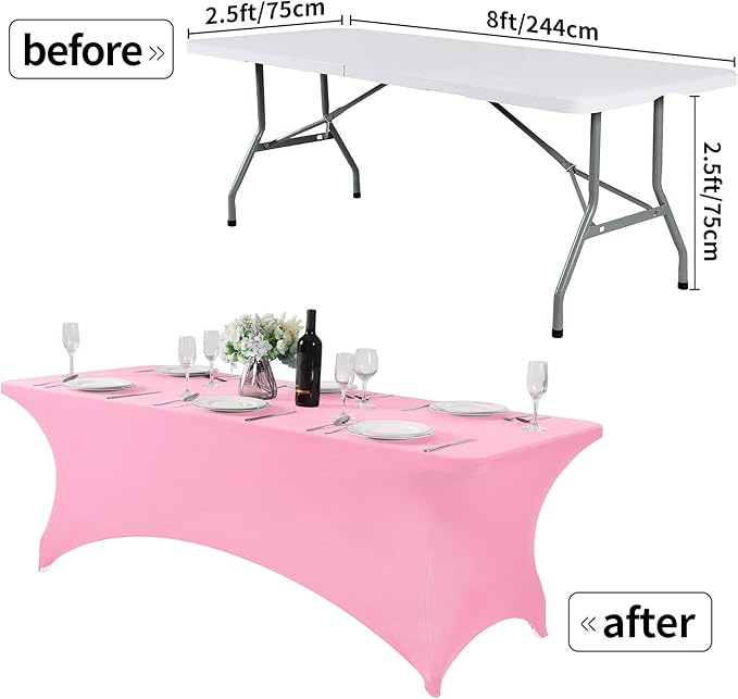 2Pack Spandex Table Cover for 8FT or 4ft or 6ft Table Universal Fitted Stretch Tablecloth for Party, Banquet, Wedding and Events-Pink
