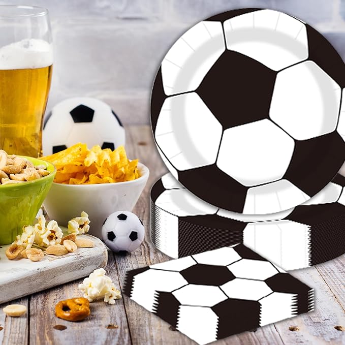 Soccer Ball Party Paper Plates and Napkins Disposable 9 inch 20 pcs Dessert Cake Plates & 20 pcs Napkins Tableware for Fruit Cake Party Decorations