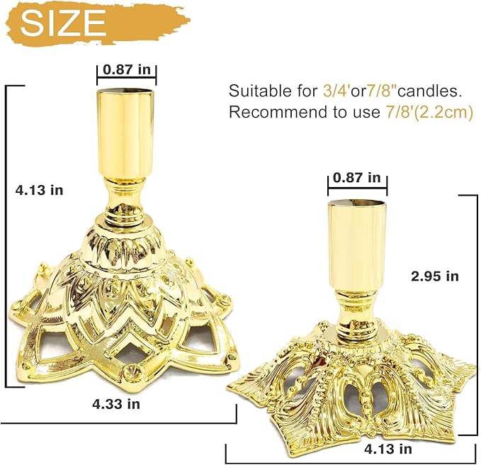 Candlestick Holders,Taper Candle Holder for Candlesticks Gold Plated Candle Metal Stick Candle Holders for Fireplace,Party, Dining,Wedding Decor,Fits 3/4 inch Thick Candle(Set of 6Pcs)