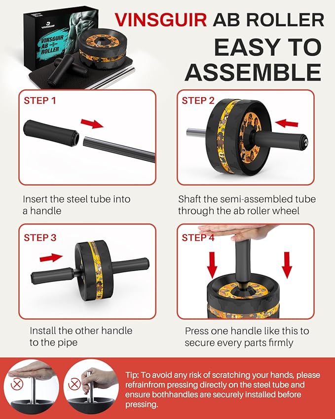 VINSGUIR Ab Roller Wheel, Abs & Core Workout Equipment for Home Gym with Knee Pad Accessories, Abdominal Wheel for Full-body Strength Training