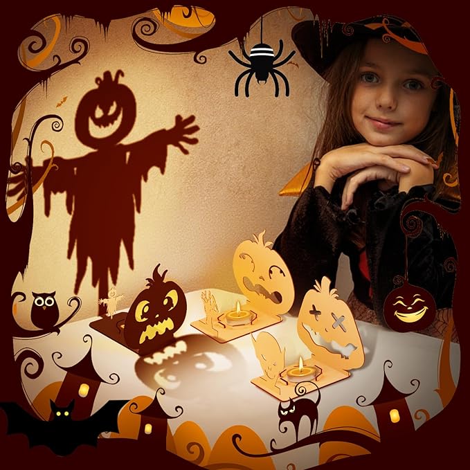 10 Pcs Halloween Wooden Candle Holders Tealight Candle Holder Props Pumpkin Shaped Wooden Holder for Halloween Party Decorative Items