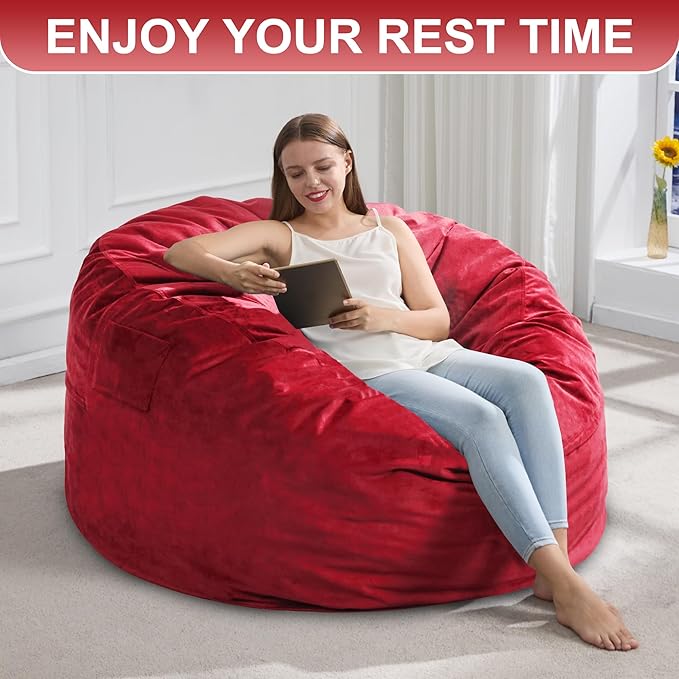 Hobestluk 4FT Bean Bag Chair Giant Bean Bag Chairs for Adults Large Bean Chairs with Removable Cover, Beanbag Chair with Filler, Adult Bean Bag Chairs for Living Room, Bedroom